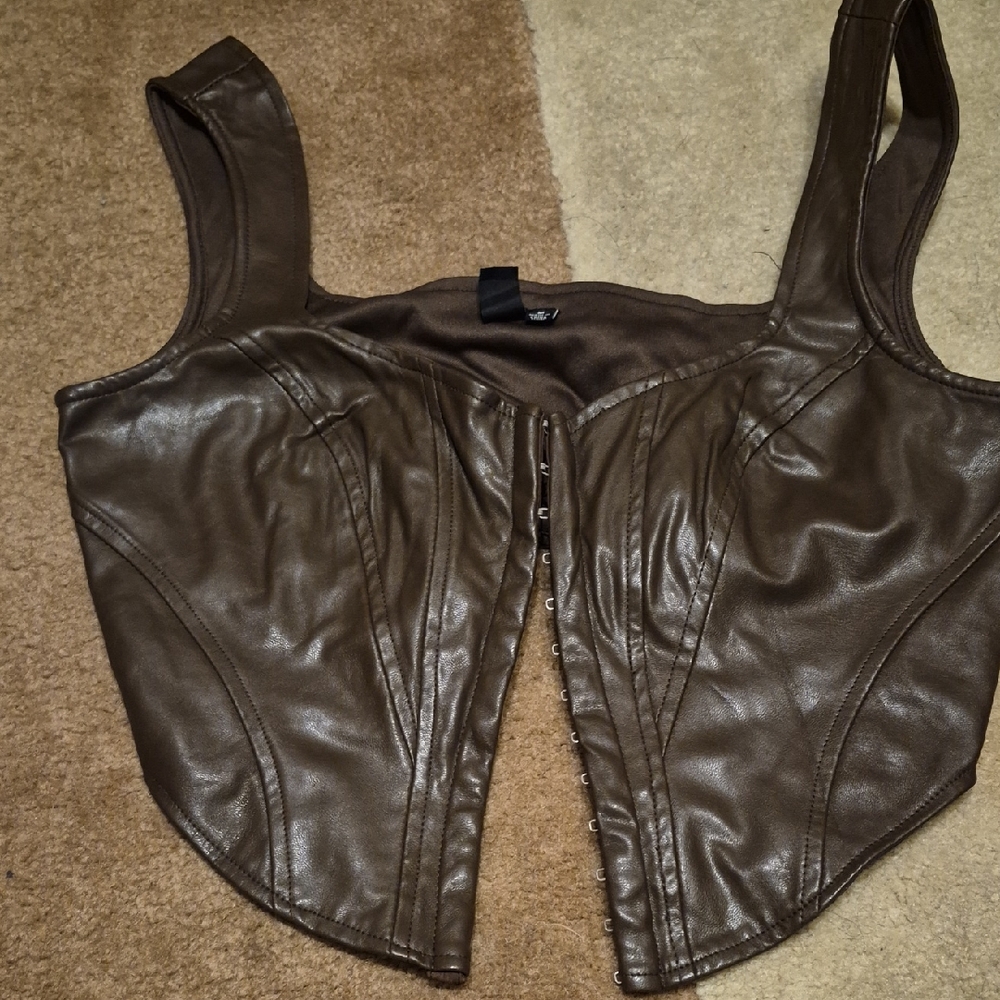 Windsor Brown Faux Leather Corset Top